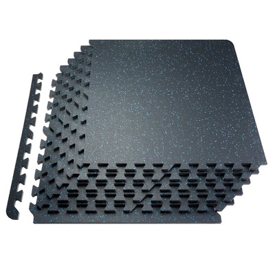 VEVOR 0.56 Inch Thick Gym Floor Mats,12 Tiles Rubber Top w/EVA Foam,25'' x 25'' Gy