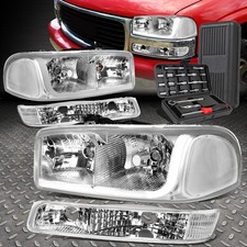 For 99-07 Gmc Sierra Yukon Led Drl Chromeclear Headlights Bumper Lampstool Set