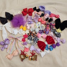 Huge Lot 46 Girls Hair Bows Clips Accessories Pink Purple Ribbon Glitter Velvet
