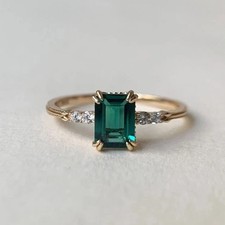 2.50 Ct Emerald Cut Natural Emerald  Diamond Wedding Ring 14K Yellow Gold