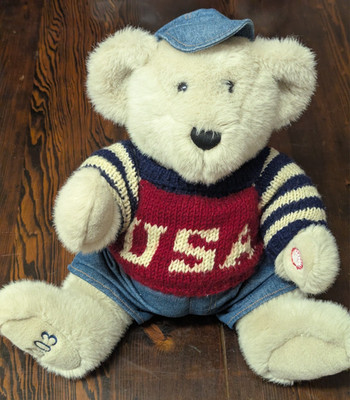 Vintage Dan-Dee God Bless The USA Singing Teddy Bear 2003 Plush - Works