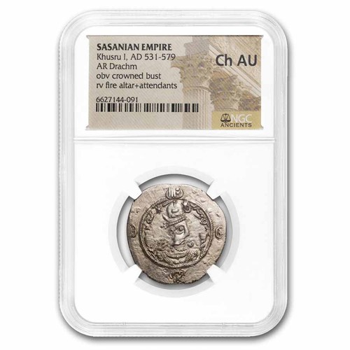 Sasanian Empire AR Drachm King Khusru II (591-628 AD) Ch AU NGC