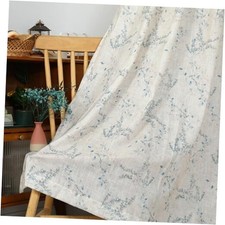 Floral Linen Curtains Semi Sheer Farmhouse Window 52"W x 96"L Pack of 2 Blue