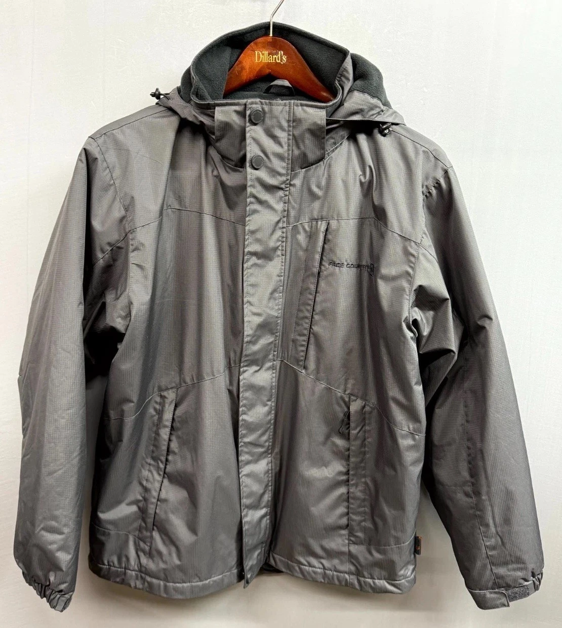 Free Country Windbreaker Jacket Mens Medium Gray Fleece Lined Full Zip Winter