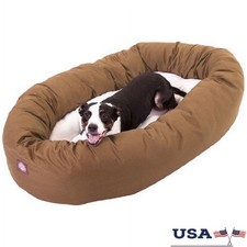 Poly Cotton Bagel Dog Bed Water Resistant Cozy Bolster Pet Bed Machine Washable