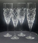 4 Royal Doulton Diamond Cut Crystal Champagne Flutes 8.5" FREE SHIPPING!!