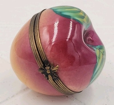 LIMOGES France Peint Main Trinket Box Apple Fruit Fly Clasp