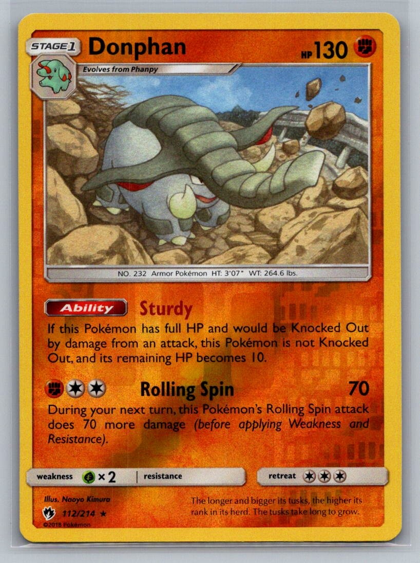 Donphan 112/214 Rare Lost Thunder Pokemon Reverse Holo Near Mint