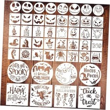 48 PCS Stencils Reusable, Ghost Bat Witch Spider Pumpkin Stencils for Halloween