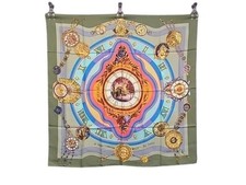HERMES Scarf Carre90 Parmi les fleurs je compte les heures Time spent among flow