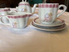Vintage Delton Miniature Tea Set Porcelain Pink Bear Fairy 10 Pieces