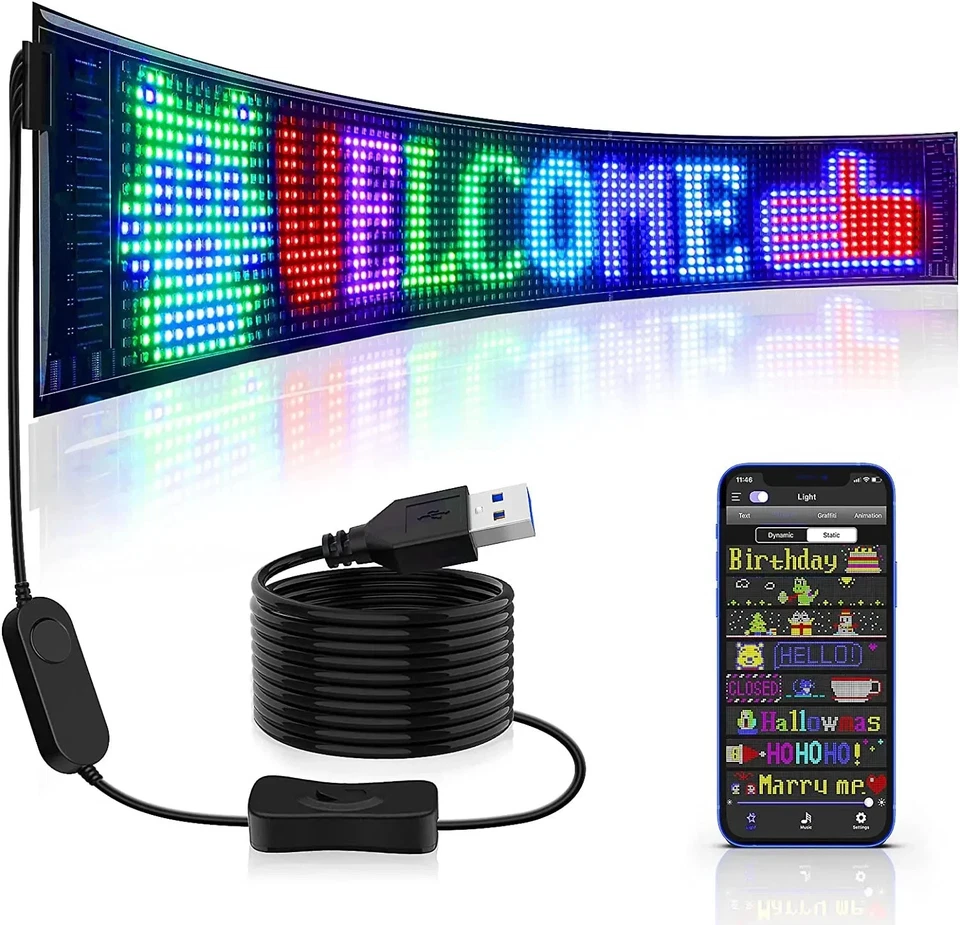 LED Matrix Pixel Panel USB 5V Flexible Addressable RGB Pattern Scrolling Display - Image 2 of 4