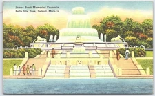 James Scott Memorial Fountain Belle Isle Park Detroit Vintage Postcard