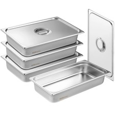 4 Pack Hotel Pans Full Size Anti-Jam Steam Pan with Lid Stainless Steel 4in Deep