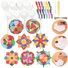 24 Pcs 4 Inch Sand Painting Mandala Coloring Craft Kits Animal Wooden Sand Ar...