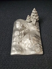 Vintage Kirk Stieff Pewter Snow Skier Sculpture 3 7/8" x 2 1/2" x 2" Tall