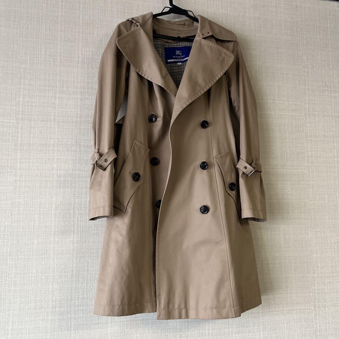 Burberry Blue Label Beige Trench Coat Double-Breasted Belt Removable Liner Used