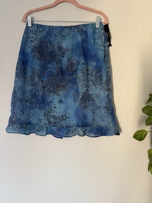 Vintage NWT Paisley Tribal Design Short Skirt Blue Tie Dye Grunge Whimsy Witch S