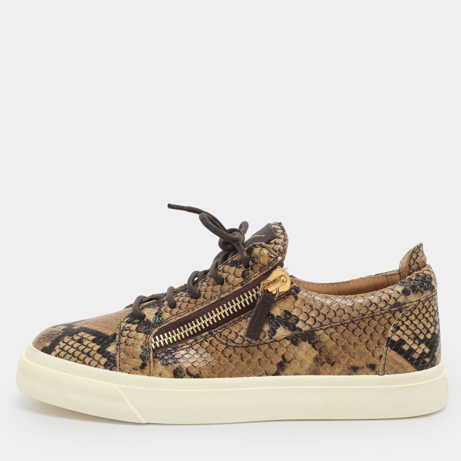 Giuseppe Zanotti Size 38 Brown Python Embossed Le… - image 1
