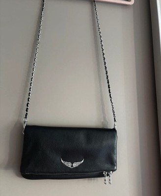 Zadig & Voltaire Umhängetasche Leder Schwarz Kettenriemen Logo Reißverschluss