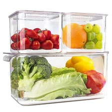 elabo Fruit Storage Containers for Fridge Fresh Produce Saver - 3 Pack Stacka...