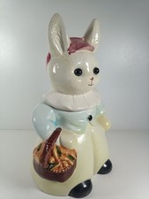 Large Vintage Rose Cottage Rabbit Bunny Storage Cookie Jar Easter 30cm 