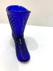 Vintage Fenton High Top Boot Shoe Cobalt Blue Glass Daisies & Zipper 4" Tall