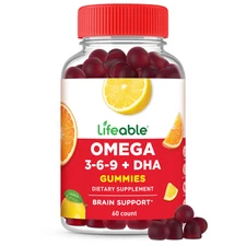 Lifeable Omega 3 6 9 Gummies | with Vegan DHA Supplement | 60 Gummies