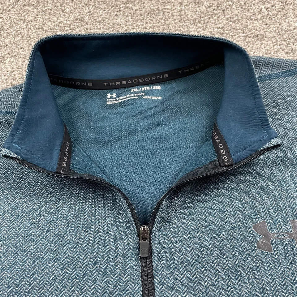 Under Armour Shirt Mens XXL Blue Pullover Zip Performance Long Sleeve Running - Image 4 of 4