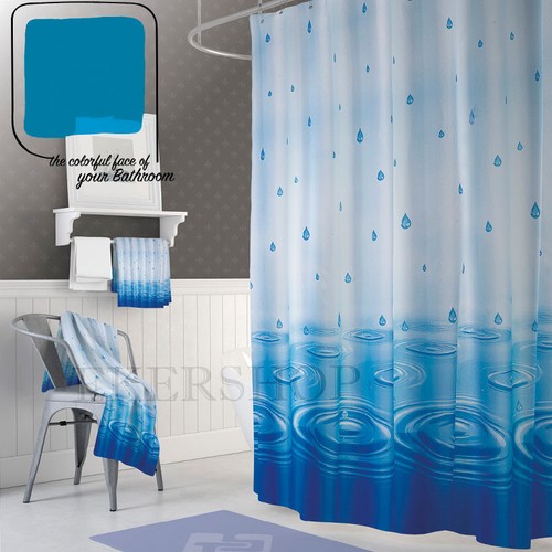Cortina de Ducha Tela Azul Blanco Gotas Agua 120x200 Incl. | eBay