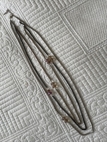 Triple Strand Long Necklace Beaded Detail Gold Silver Possibly Accessorize - Foto 5 di 11