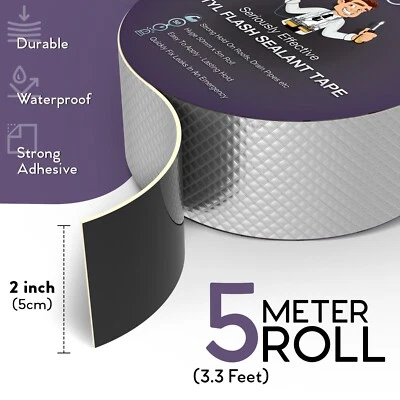 DIY DOCTOR Butyl Rubber Tape Waterproof Sealant Liner Roof Flashing Leak Repair 50mm x 5m