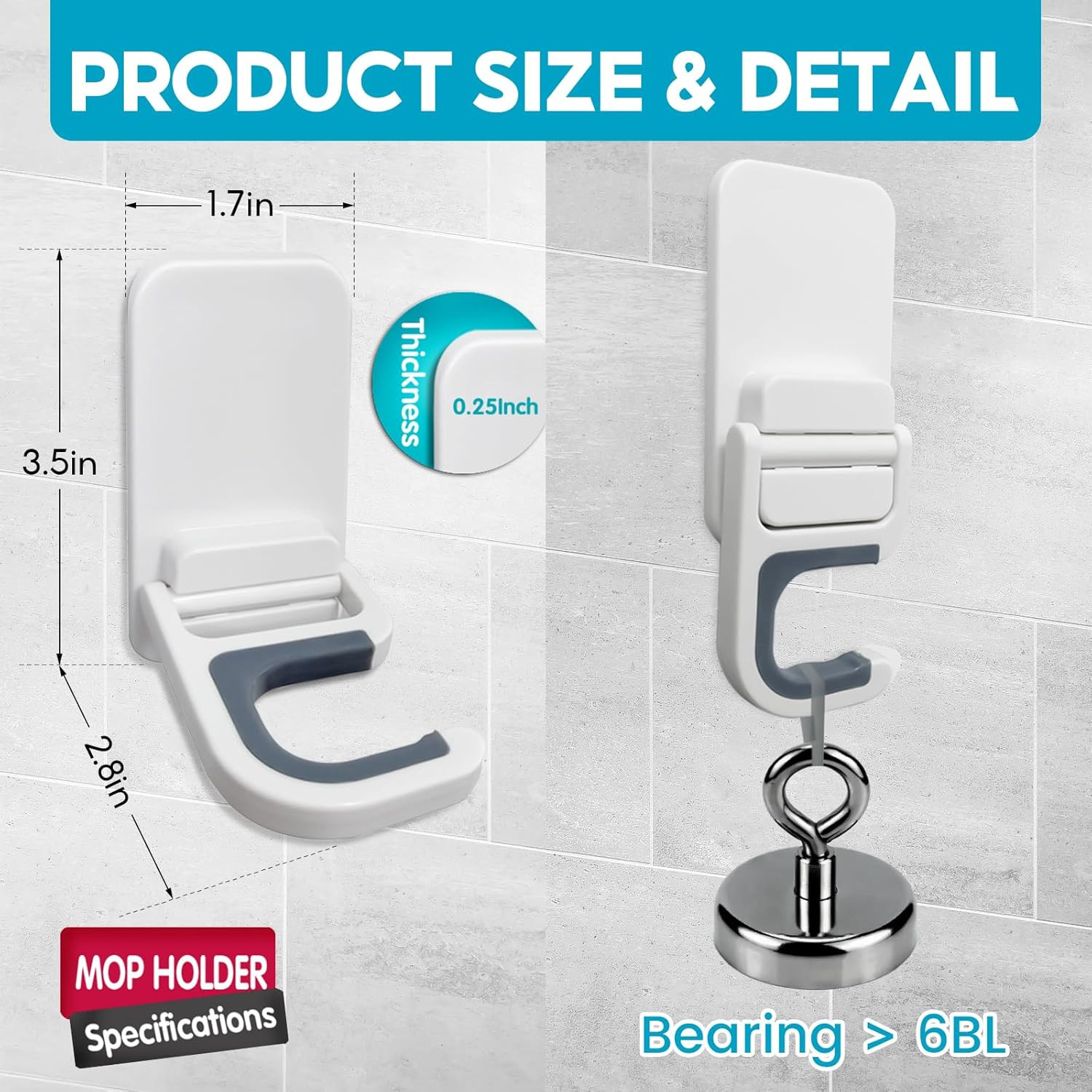 Broom Holder Wall Mount, 2 Pack Broom and Mop Organizer Wall Hanging Self Adhesi