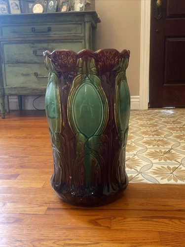 Weller McCoy Majolica Umbrella Stand Vintage Art Pottery Ceramic Lily Pad