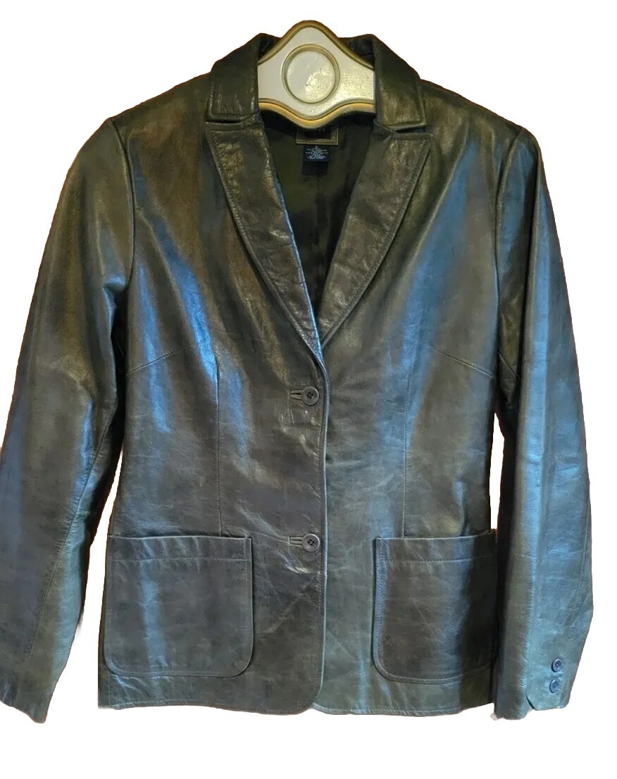 Vintage Gap Army Green Leather Jacket Blazer Coat S Olive