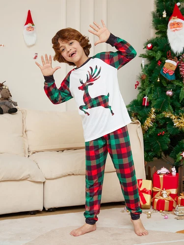 Weihnachten Familie passende Homewear Outfits Kinder Pyjamas Sets Xmas Pjs Kleidung - Bild 6 von 7