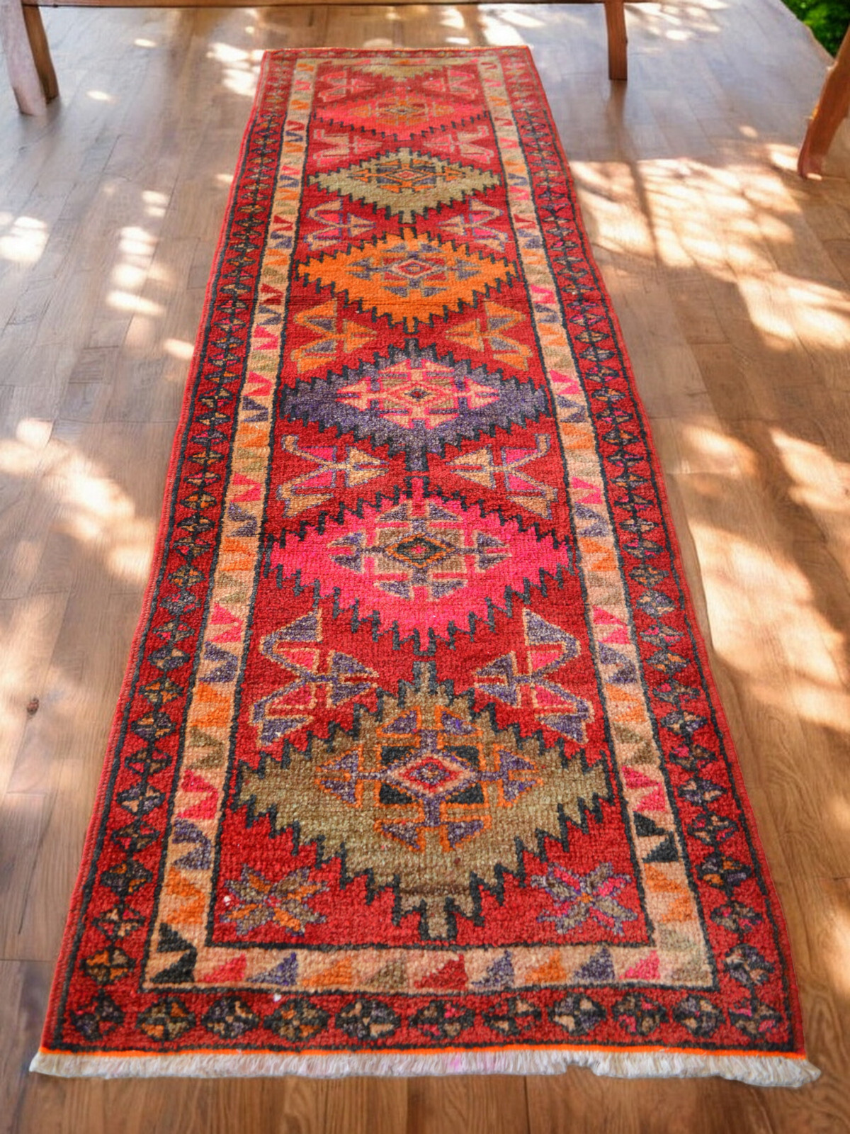 Vintage Runner Rug Tukish Rug Hand Made Hallway Decor Rug 3x11 ft approx