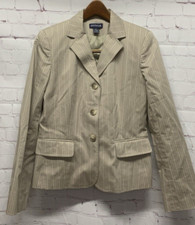 Ann Taylor Size 6 Blazer Jacket Beige Pinstripe Stretch Cotton Suit Separate