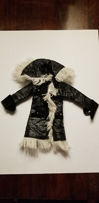 VINTAGE BARBIE DOLL CLONE MADDIE MOD BLACK FRINGE COAT KRISS KRINGLE 1704 