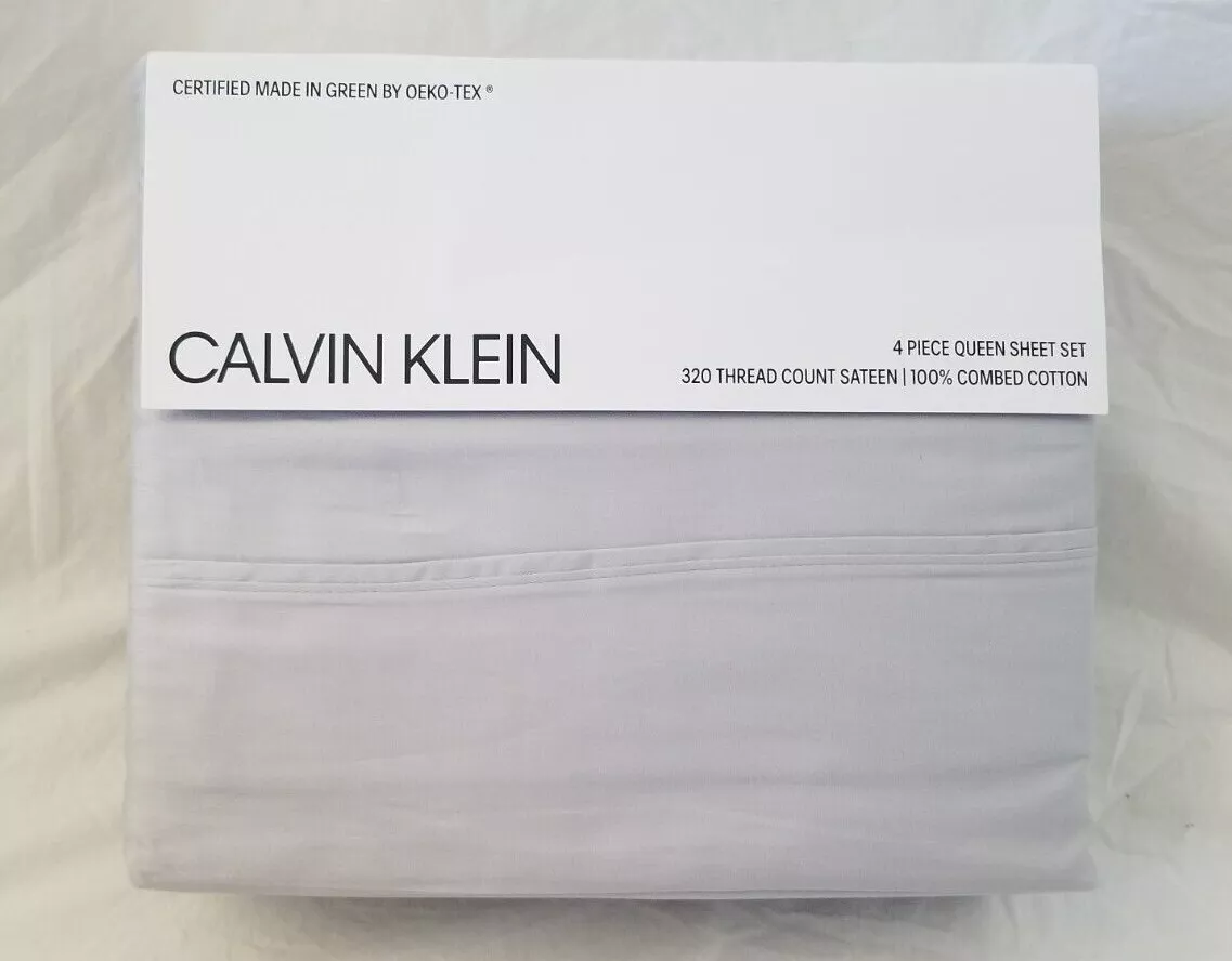 4 pc Calvin Klein 320 TC Cotton Sateen Grey Queen Sheet Set NIP