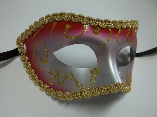 Red Gold Silver Wide Mardi Gras Masquerade Party Value Men Mask - Picture 3 of 3