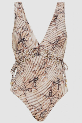 $216 Jets Women's Brown Awakening Plunge One-Piece Swimsuit Size Au 12 US 8