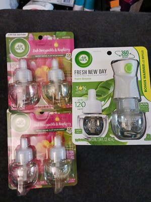 3 Air Wick Essential Oils Refills Honeysuckle & Raspberry & Palm Breeze (J17)