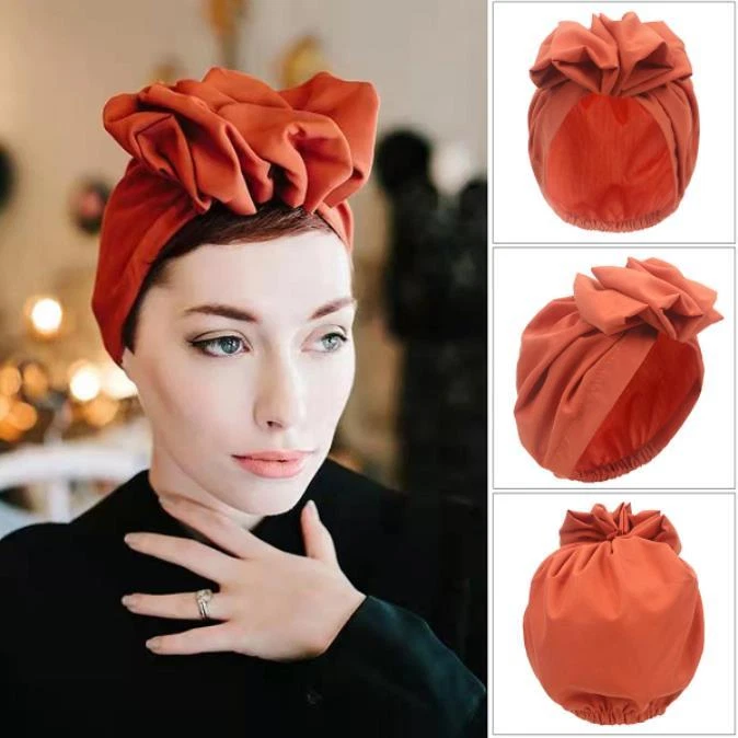 Womens Knot Bow Turbans Elastic Chemo Hats Hair Loss Cap Head Wrap Head Turban - Image 2 of 4