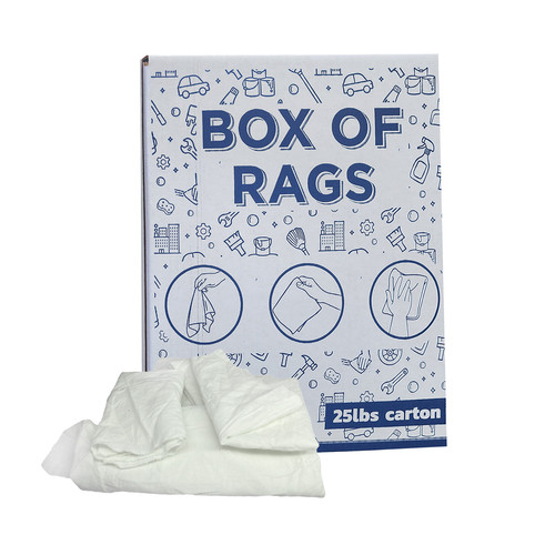 White Recycled Sheeting 15x15 Cotton Rags 25 lbs. Box Multiple Cleaning Cloths