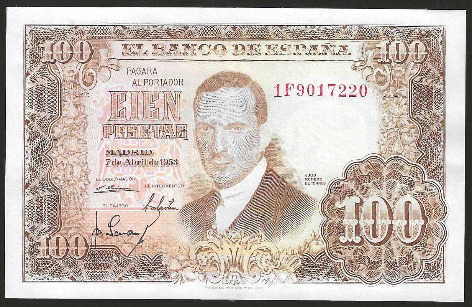 SPAIN, 100 Pesetas 1953 P-145a ☆ UNC ☆