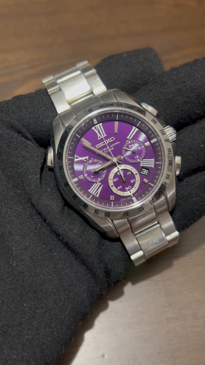 Seiko Brightz 8B82-0AG0 purple Chronograph Date Solar Mens Seiko Brightz 8B82-0AG0 purple Chronograph Date Solar Mens