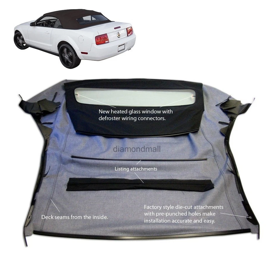 Ford Mustang 2005-2014 convertible techo blando con paño de vela ventana de vidrio térmico DOT Foto 3 de 4
