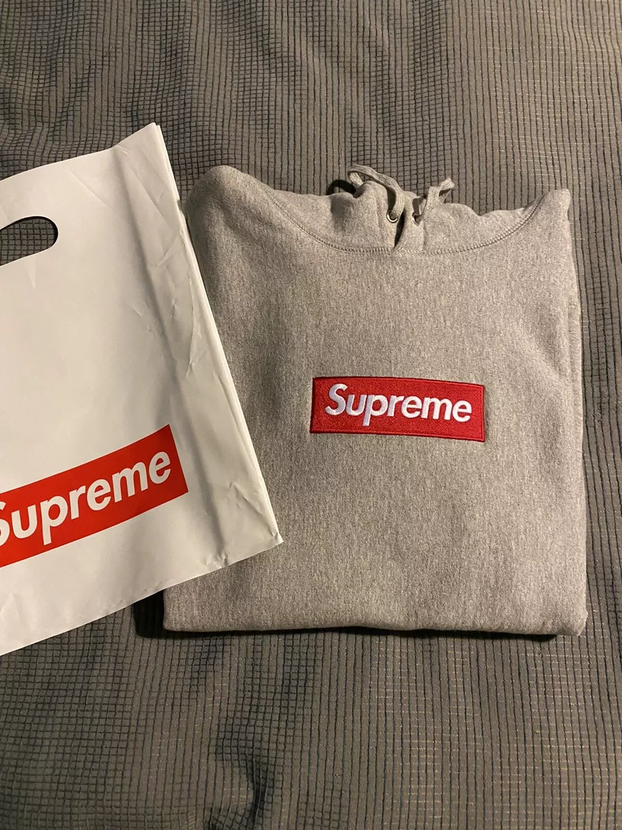 100% Auth. Supreme Box Logo Hoodie Sweatshirt Heather Grey FW16 9/10 Used  sz L