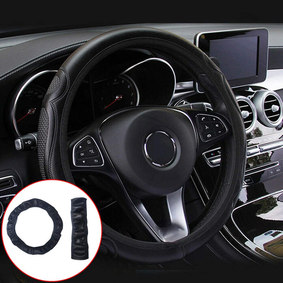 38cm Car Steering Wheel Cover Breathable Anti Slip Leather Universal Accessories — 第 3/4 张图片